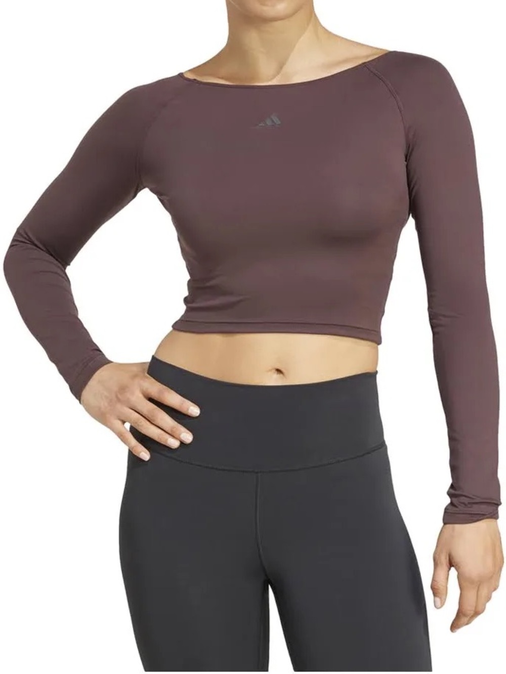 adidas Women's Long Sleeve Cropped Top - Brown